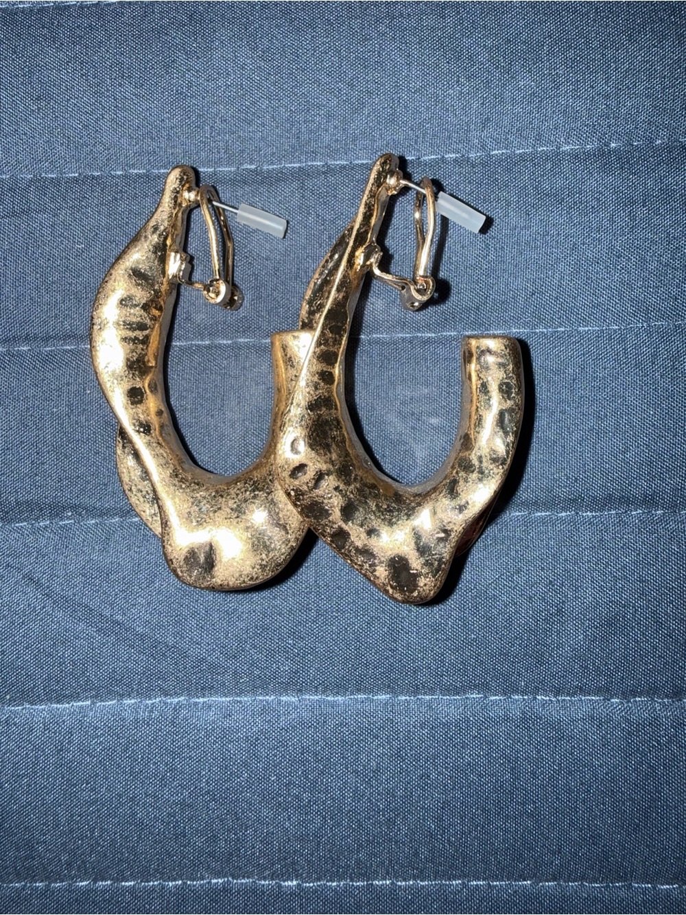 Gold Textured Hoop Earrings - Women Jewelry